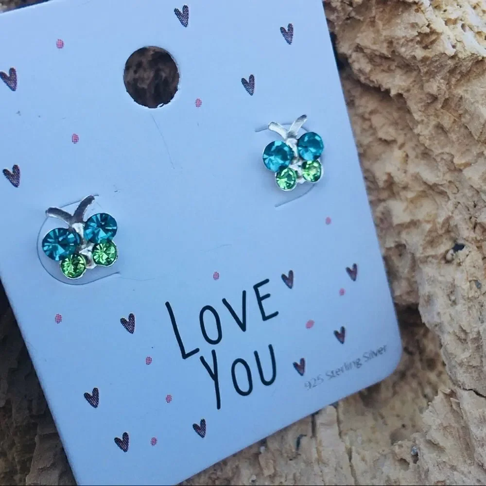 Girls Sterling Silver Butterfly Crystal Earrings